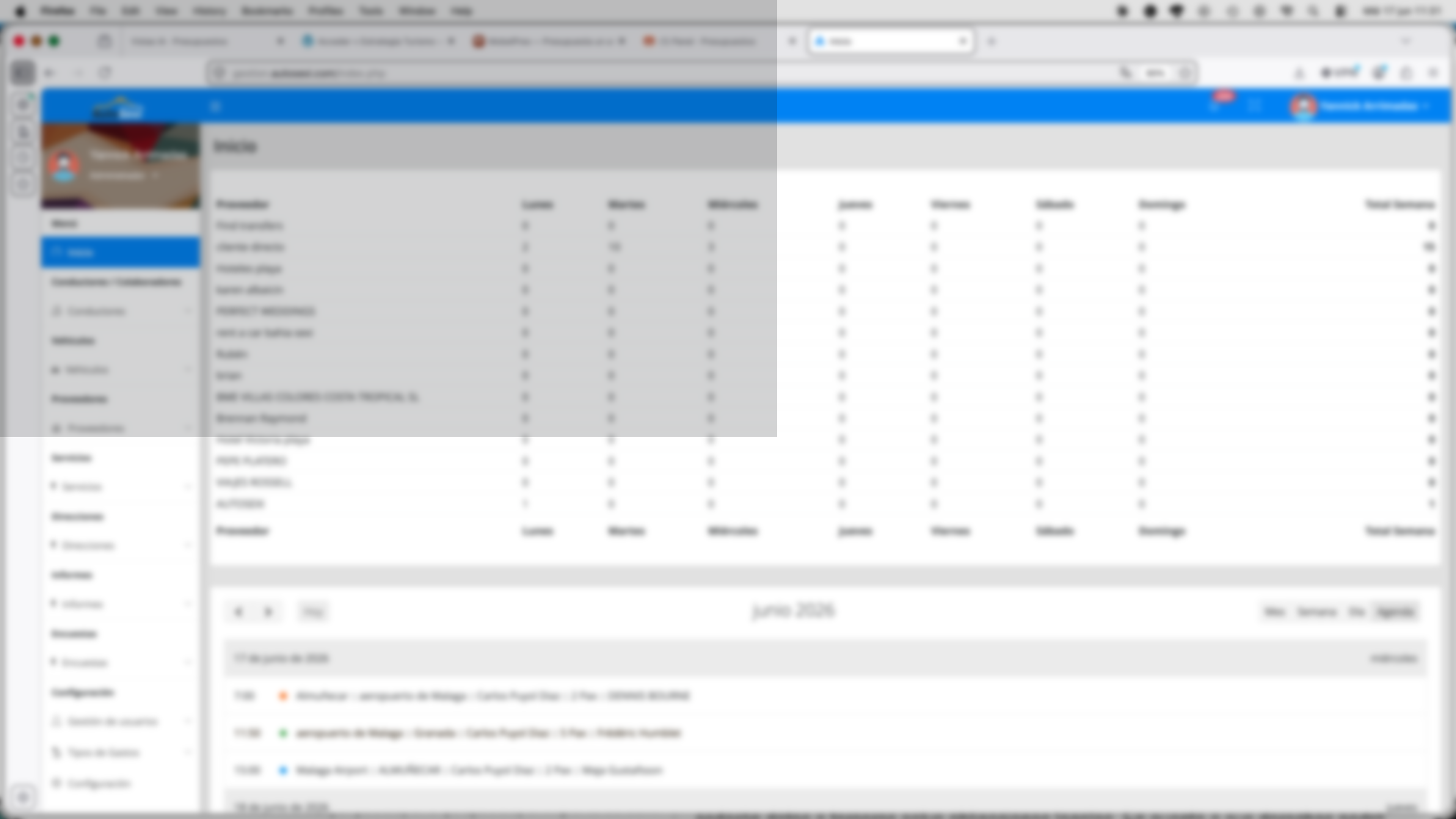 Captura anonimizada de gestión de transfers